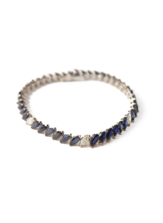 Pulseira Rivière de Safiras e Diamantes Corte Marquise